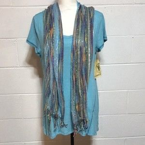 One World Tee W/Multicolored Scarf - NWT Sm.